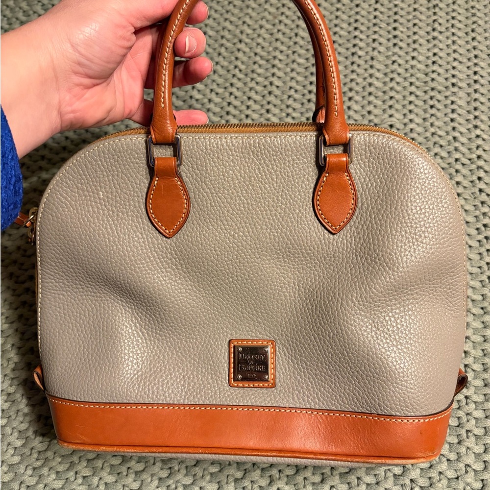 Dooney & Bourke Pebble Leather Satchel in Gray and Tan